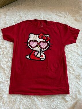 Hello Kitty Red Graphic Tee with Pink Heart Sunglasses Sanrio